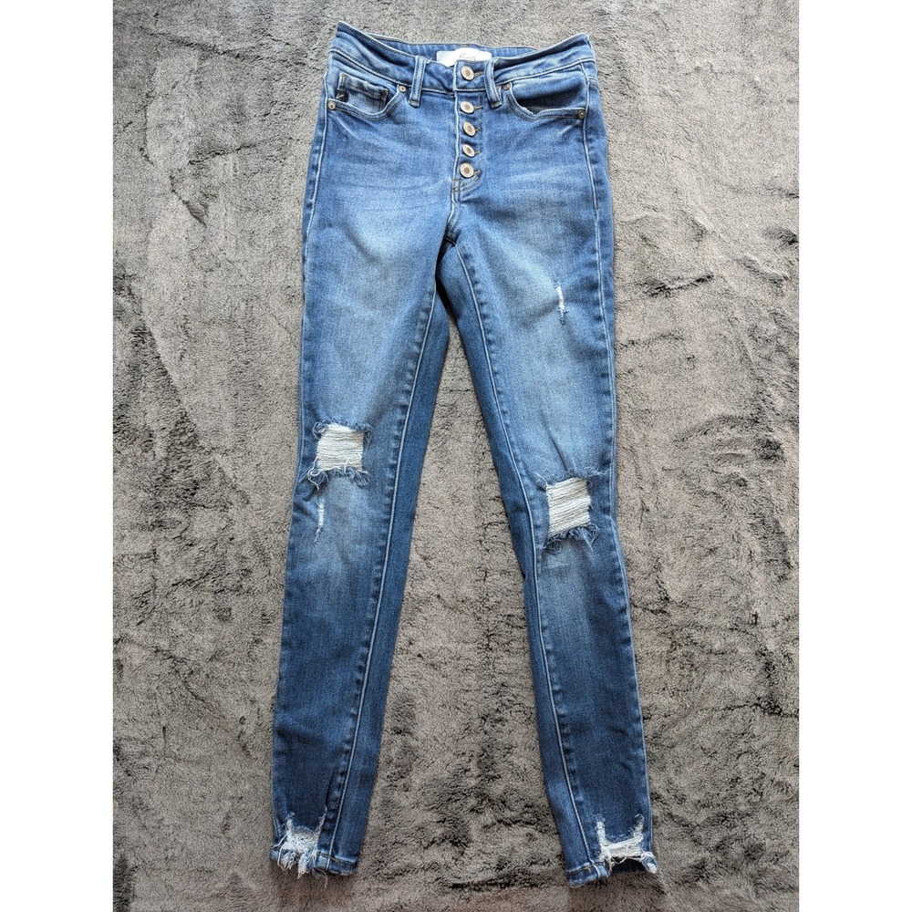 KanCan Button Fly Skinny Jeans Women's Size 3/25 Medium Wash Distressed